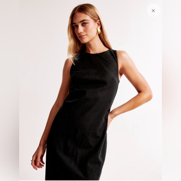 NWOT Abercrombie & Fitch High-Neck Linen-Blend Maxi Dress in Black Size MP - Picture 4 of 13